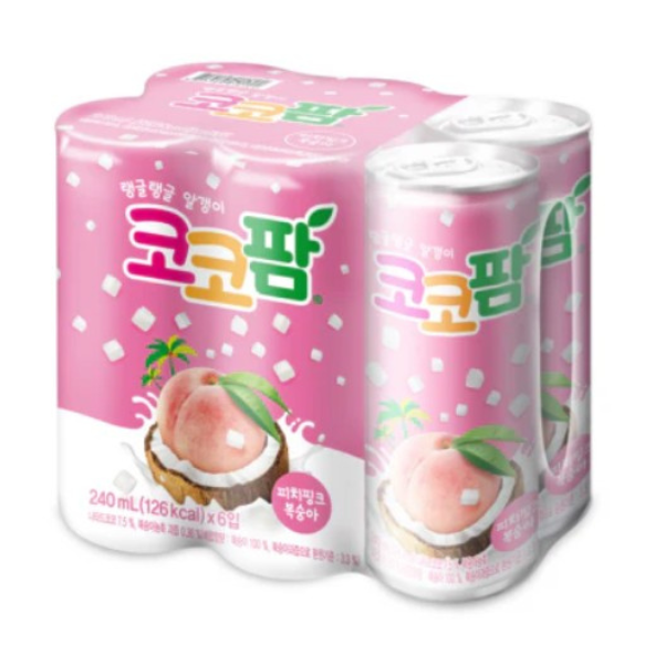 HAITAI Coco Palm Peach Drink Pack of 6 (240ml x 6Cans) – Refreshing Korean Drink with Coconut Jelly