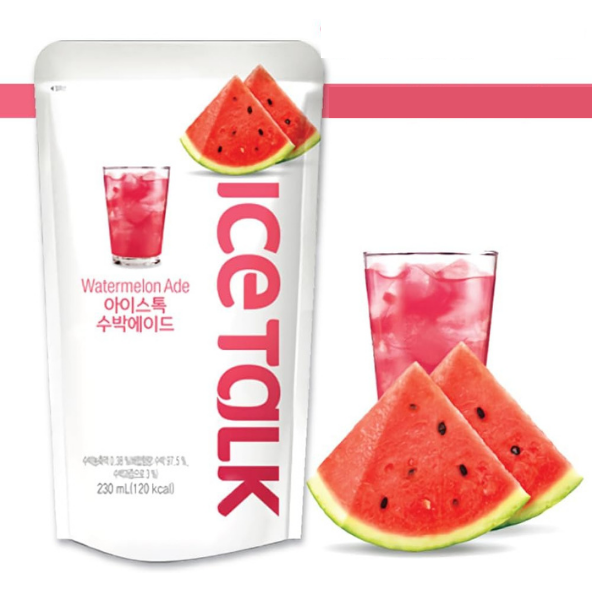 ICE TALK Watermelon Ade Pack of 10 (230ml x 10pouch) Flavored Drink- Korean Drinks- Korean Beverage