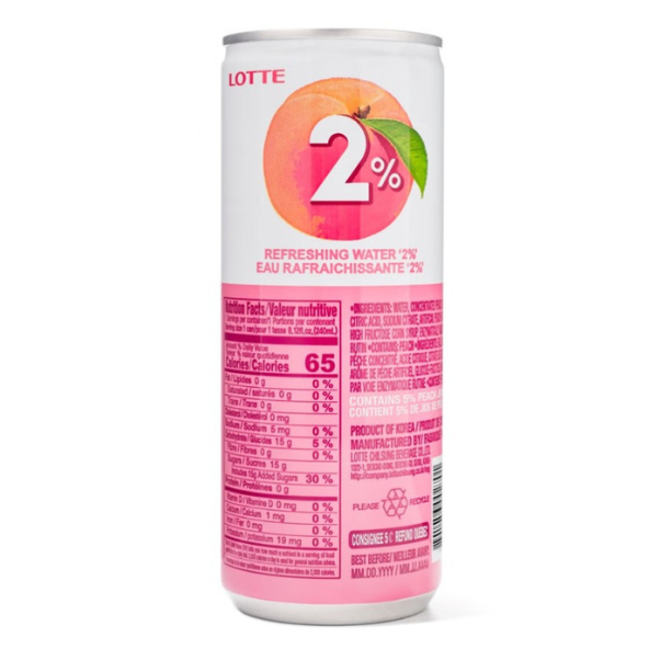 LOTTE 2% Peach Refreshing Drink Pack of 6 (240ml x 6cans) Korean Drink- Korean Beverage
